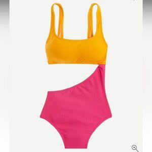 J. Crew Colorblock One-Shoulder Cutout Swimsuit in Sunny Orange & Hot Pink NWOT